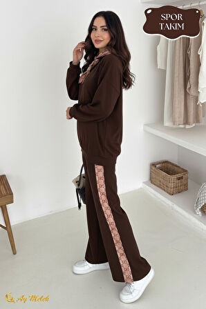 Kadın Modal Takım (HEDİYE Fular Aksesuarlı) Geniş Paça Spor Alt Üst Takım