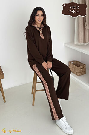 Kadın Modal Takım (HEDİYE Fular Aksesuarlı) Geniş Paça Spor Alt Üst Takım