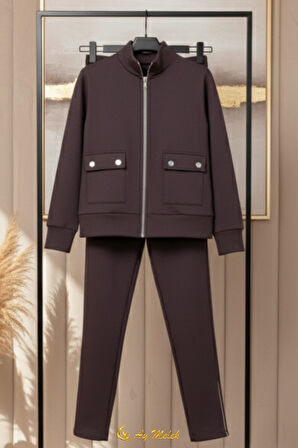 Kadın Spor Eşofman Takım Yumuşak Dokulu Modal Kumaş Cep Detaylı Takım