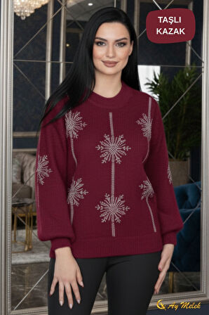 Kadın Triko Kazak Detaylı Bisiklet Yaka Yumuşak Dokulu Kazak