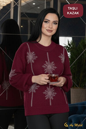 Kadın Triko Kazak Detaylı Bisiklet Yaka Yumuşak Dokulu Kazak