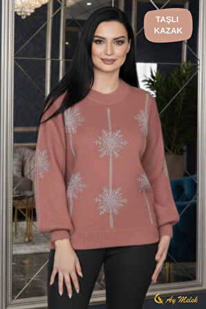 Kadın Triko Kazak Detaylı Bisiklet Yaka Yumuşak Dokulu Kazak