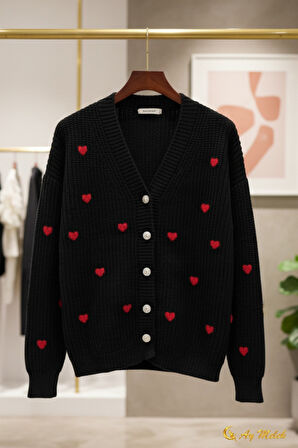 Kadın Triko Hırka V Yaka Kısa Dokulu Düğmeli Hırka