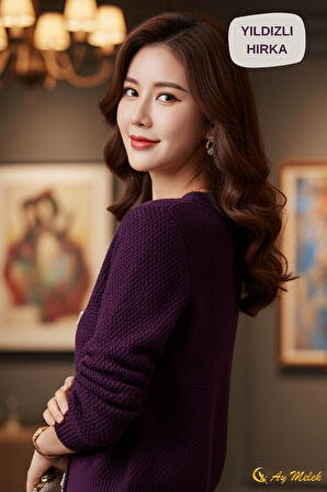 Kadın Triko Hırka Yumuşak V Yaka Yıldız Düğmeli Kısa Hırka