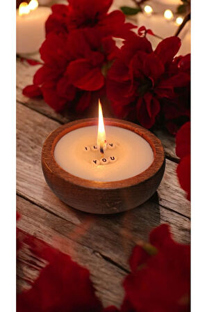 Seni Seviyorum Gizli Mesajlı Ahşap Mumlukta Lavanta Kokulu %100 Doğal Soya Mum