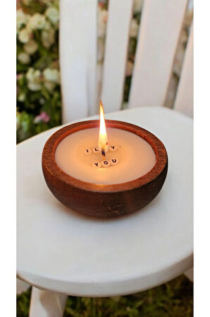 Seni Seviyorum Gizli Mesajlı Ahşap Mumlukta Lavanta Kokulu %100 Doğal Soya Mum