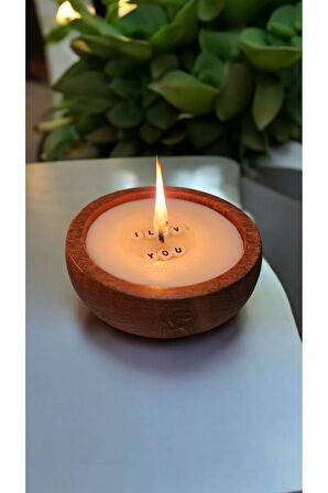 Seni Seviyorum Gizli Mesajlı Ahşap Mumlukta Lavanta Kokulu %100 Doğal Soya Mum