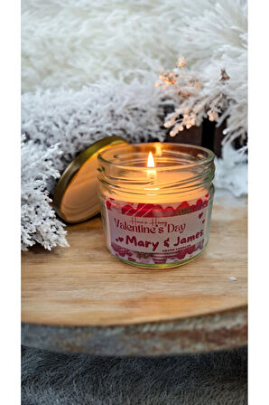 Sevgililer Gününe Özel Lavanta Kokulu Soya Mum- Sarı Kapaklı Kavanoz