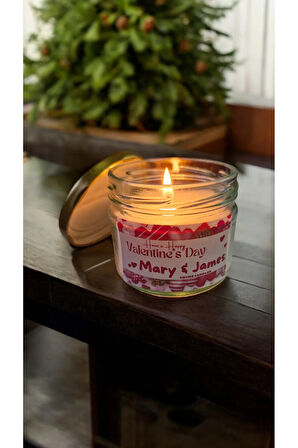 Sevgililer Gününe Özel Lavanta Kokulu Soya Mum- Sarı Kapaklı Kavanoz