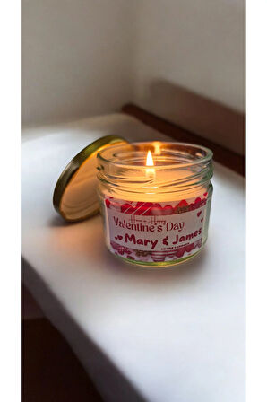 Sevgililer Gününe Özel Lavanta Kokulu Soya Mum- Sarı Kapaklı Kavanoz