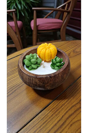 Lavanta Kokulu Doğal Soya Wax Mum Ahşap Kasede Rahatlatıcı Dekoratif 9 cm