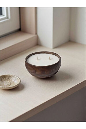 Ahşap Mumlukta Lavanta Esanslı %100 Doğal Soya Mum | Aromaterapi Serisi