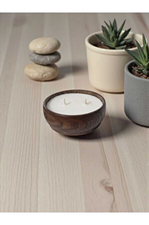 Ahşap Mumlukta Lavanta Esanslı %100 Doğal Soya Mum | Aromaterapi Serisi