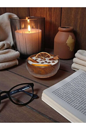 Aromaterapi Serisi, Portakal Tarçın ve Kahve Çekirdeği Ahşap Doğal Soya Mumu
