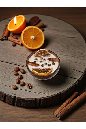 Aromaterapi Serisi, Portakal Tarçın ve Kahve Çekirdeği Ahşap Doğal Soya Mumu