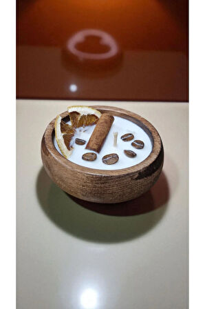 Aromaterapi - Lavanta Esanslı Doğal Soya Wax Mum Portakal Kahve Çekirdeği Tarçınlı 9 cm