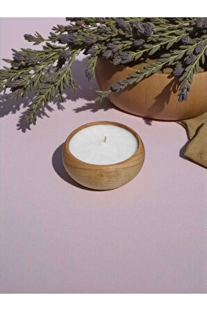 Ahşap Kasede Lavanta Kokulu %100 Doğal Soya Mum – 9x4 cm