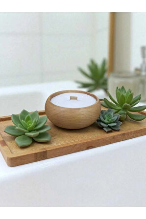 Lavanta Kokulu %100 Doğal Soya Wax Ahşap Kase Mum 9 cm Rahatlatıcı Aromaterapi