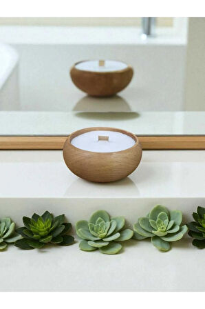 Lavanta Kokulu %100 Doğal Soya Wax Ahşap Kase Mum 9 cm Rahatlatıcı Aromaterapi