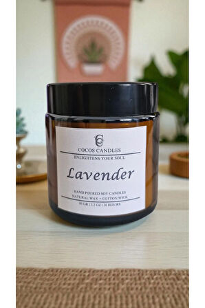 Lavanta Kokulu %100 Doğal Soya Mum – Amber Cam Kavanoz – 90 gr – 20 Saat – Cocos Candles