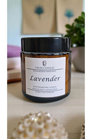 Lavanta Kokulu %100 Doğal Soya Mum – Amber Cam Kavanoz – 90 gr – 20 Saat – Cocos Candles