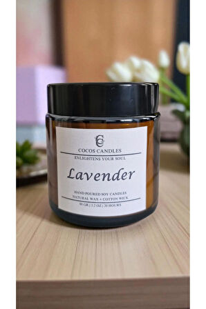 Lavanta Kokulu %100 Doğal Soya Mum – Amber Cam Kavanoz – 90 gr – 20 Saat – Cocos Candles