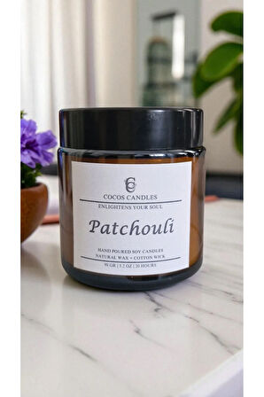 Paçuli Esanslı Doğal Soya Mum – Meditasyon ve Aromaterapi – Amber Cam – 90 gr – Cocos Candles