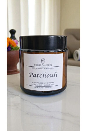 Paçuli Esanslı Doğal Soya Mum – Meditasyon ve Aromaterapi – Amber Cam – 90 gr – Cocos Candles