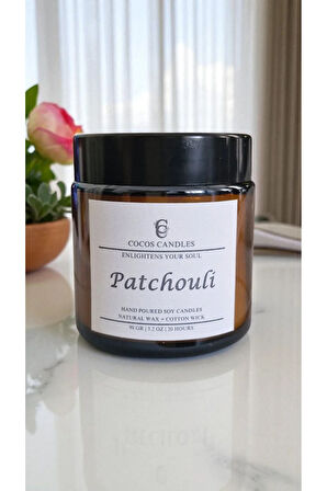 Paçuli Esanslı Doğal Soya Mum – Meditasyon ve Aromaterapi – Amber Cam – 90 gr – Cocos Candles