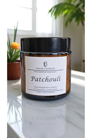 Paçuli Esanslı Doğal Soya Mum – Meditasyon ve Aromaterapi – Amber Cam – 90 gr – Cocos Candles