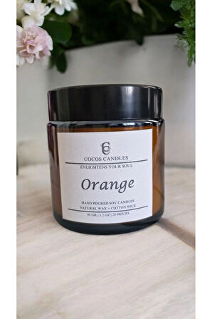 Portakal Esanslı Doğal Soya Mum – Meditasyon ve Aromaterapi – Amber Cam – 90 gr – Cocos Candles