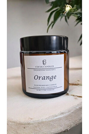 Portakal Esanslı Doğal Soya Mum – Meditasyon ve Aromaterapi – Amber Cam – 90 gr – Cocos Candles