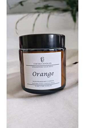 Portakal Esanslı Doğal Soya Mum – Meditasyon ve Aromaterapi – Amber Cam – 90 gr – Cocos Candles