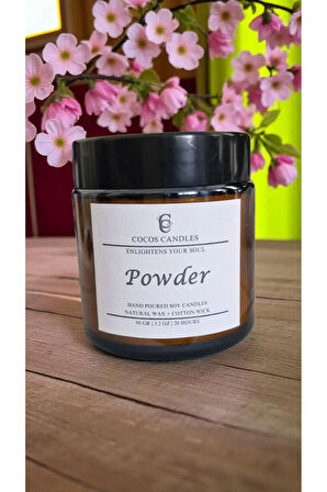 Pudra Kokulu Doğal Soya Mum – Meditasyon ve Rahatlama – Amber Cam – 90 gr – Cocos Candles