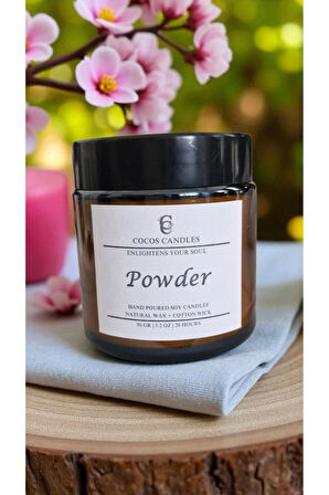 Pudra Kokulu Doğal Soya Mum – Meditasyon ve Rahatlama – Amber Cam – 90 gr – Cocos Candles