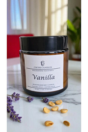Vanilya Esanslı Doğal Soya Mum – Meditasyon ve Aromaterapi – Amber Cam – 90 gr – Cocos Candles