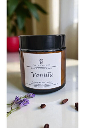 Vanilya Esanslı Doğal Soya Mum – Meditasyon ve Aromaterapi – Amber Cam – 90 gr – Cocos Candles