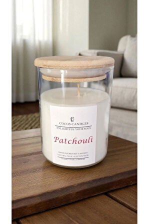 Aromaterapi & Meditasyon İçin Bambu Kapaklı Doğal Soya Mum – Paçuli (Patchouli) Kokulu (120 gr)