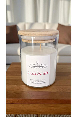 Aromaterapi & Meditasyon İçin Bambu Kapaklı Doğal Soya Mum – Paçuli (Patchouli) Kokulu (120 gr)