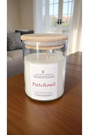 Aromaterapi & Meditasyon İçin Bambu Kapaklı Doğal Soya Mum – Paçuli (Patchouli) Kokulu (120 gr)