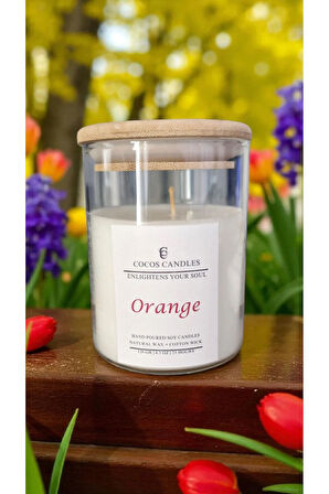 Aromaterapi & Meditasyon İçin Bambu Kapaklı Doğal Soya Mum – Portakal Kokulu (120 gr)