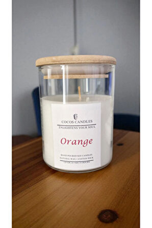 Aromaterapi & Meditasyon İçin Bambu Kapaklı Doğal Soya Mum – Portakal Kokulu (120 gr)