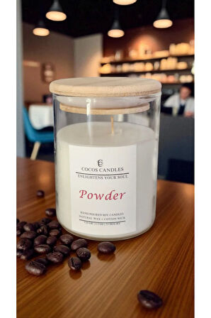 Aromaterapi & Meditasyon İçin Bambu Kapaklı Doğal Soya Mum – Pudra Kokulu (120 gr)