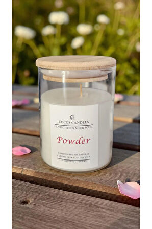 Aromaterapi & Meditasyon İçin Bambu Kapaklı Doğal Soya Mum – Pudra Kokulu (120 gr)