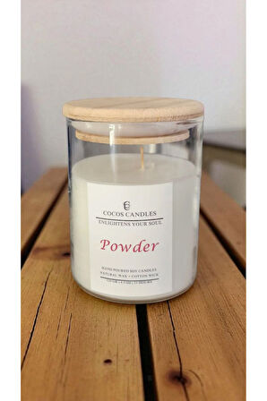 Aromaterapi & Meditasyon İçin Bambu Kapaklı Doğal Soya Mum – Pudra Kokulu (120 gr)