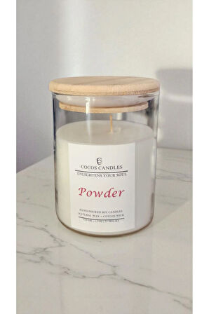 Aromaterapi & Meditasyon İçin Bambu Kapaklı Doğal Soya Mum – Pudra Kokulu (120 gr)