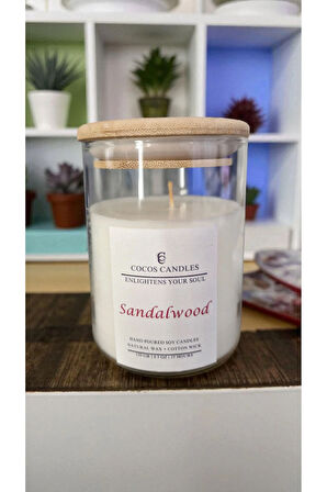 Aromaterapi & Meditasyon İçin Bambu Kapaklı Doğal Soya Mum – Sandal Ağacı Kokulu (120 gr)