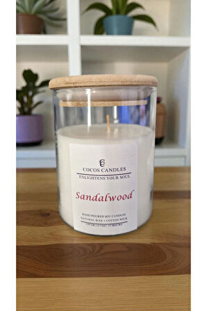 Aromaterapi & Meditasyon İçin Bambu Kapaklı Doğal Soya Mum – Sandal Ağacı Kokulu (120 gr)