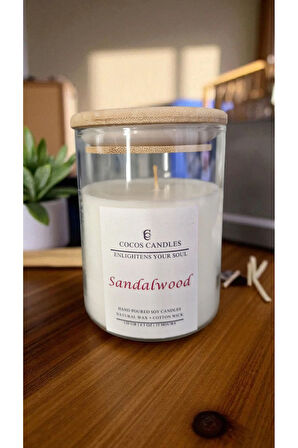 Aromaterapi & Meditasyon İçin Bambu Kapaklı Doğal Soya Mum – Sandal Ağacı Kokulu (120 gr)