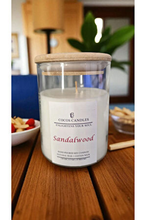 Aromaterapi & Meditasyon İçin Bambu Kapaklı Doğal Soya Mum – Sandal Ağacı Kokulu (120 gr)